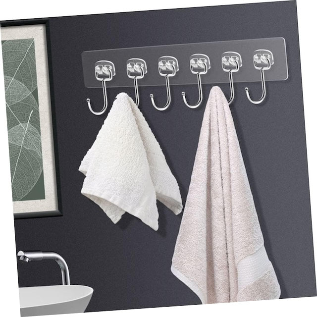 6 Hooks Strong Adhesive Wall Hangers, Strong Paste Hook Storage, Wall Mount Storage Hanger, Heavy Duty Clothes Rack