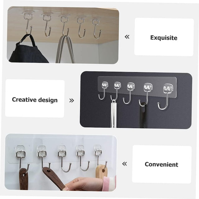 6 Hooks Strong Adhesive Wall Hangers, Strong Paste Hook Storage, Wall Mount Storage Hanger, Heavy Duty Clothes Rack