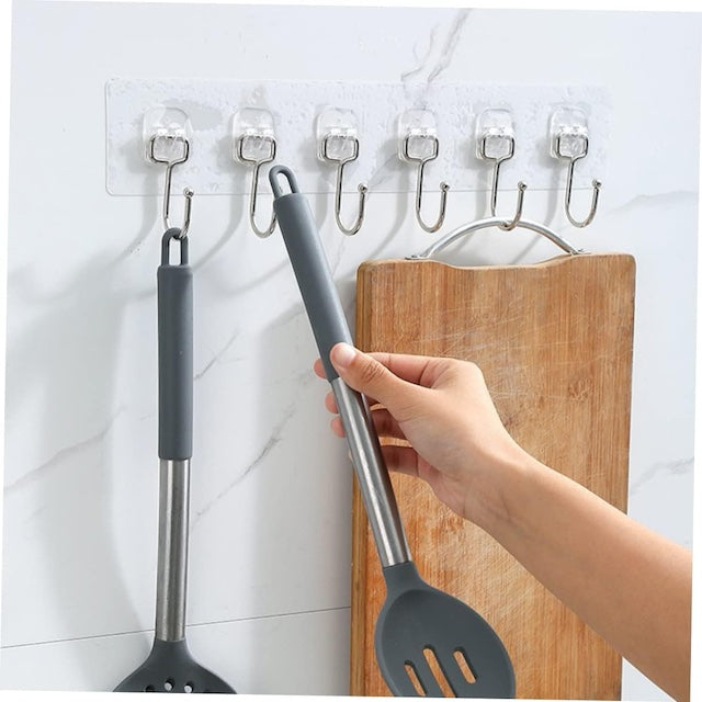 6 Hooks Strong Adhesive Wall Hangers, Strong Paste Hook Storage, Wall Mount Storage Hanger, Heavy Duty Clothes Rack