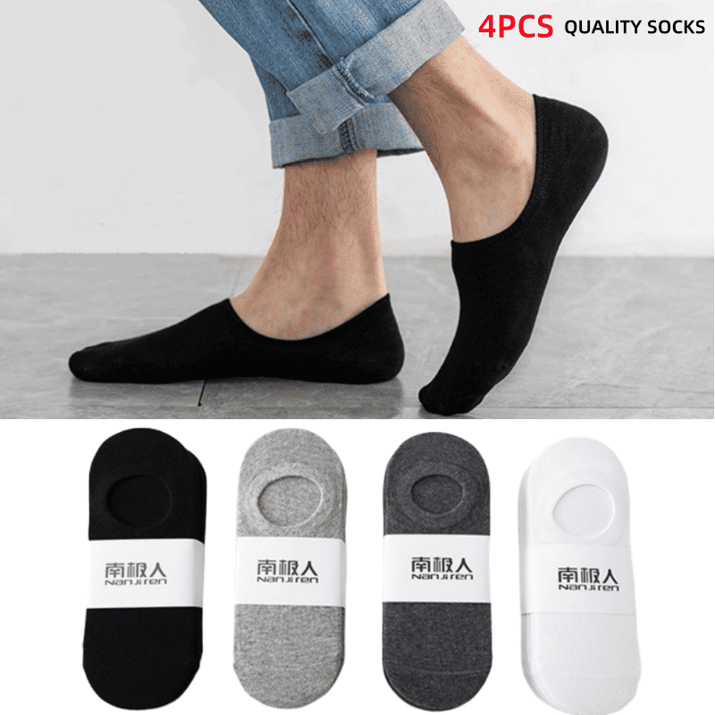 4 Pairs Men's Invisible No Show Liner Socks, Soft Breathable Thin Comfort