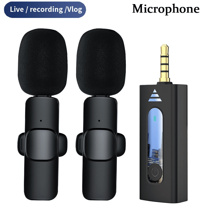Dual Bluetooth Wireless 3.5mm Lavalier Microphones for Camera Smartphone Recording (2-Pack)