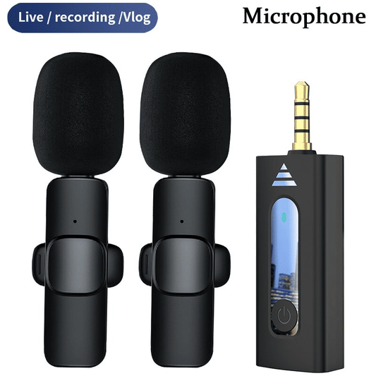 Dual Bluetooth Wireless 3.5mm Lavalier Microphones for Camera Smartphone Recording (2-Pack)