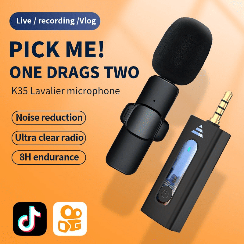Dual Bluetooth Wireless 3.5mm Lavalier Microphones for Camera Smartphone Recording (2-Pack)