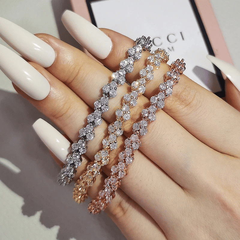 Elegant Rose Gold Roman Crystal Heart Chain Women's Bracelet - Fashion Bangle