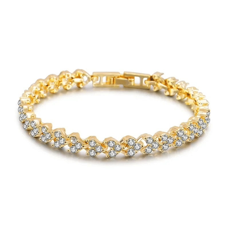 Elegant Rose Gold Roman Crystal Heart Chain Women's Bracelet - Fashion Bangle