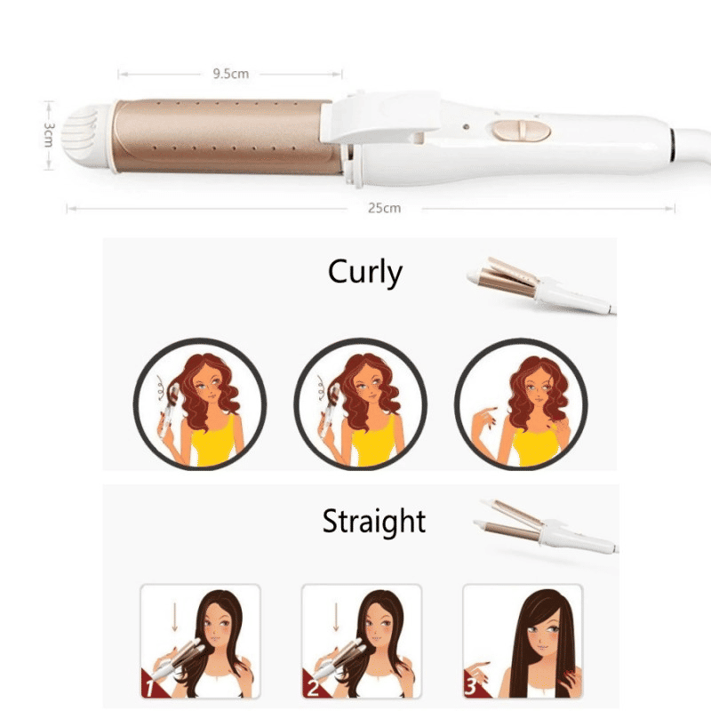 Efficient 2-in-1 Gold Hair Straightener & Curling Iron for Versatile Styling