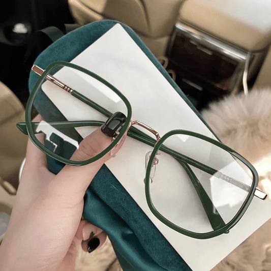 Ultralight Anti-Blue Light Retro Green Frame Reading Glasses, Screen Eye Strain Relief