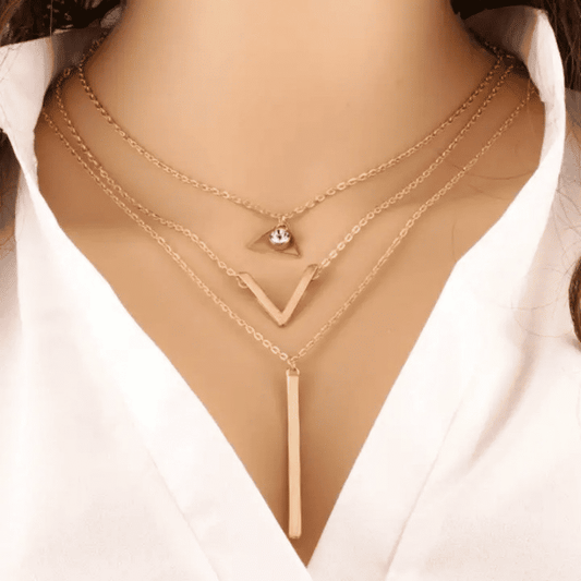 Elegant 3-Piece Multilayer Crystal Pendant Necklace Set for Women - Gold Tone