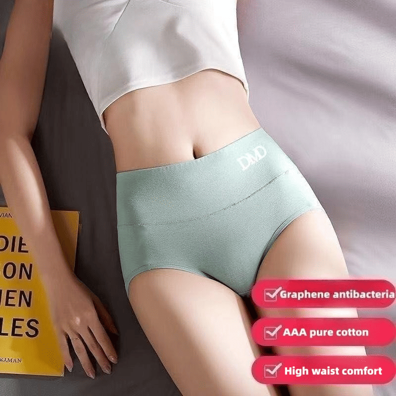 4-Pack Pure Cotton Graphene Antibacterial High-Waist Seamless Breathable Womens Panties