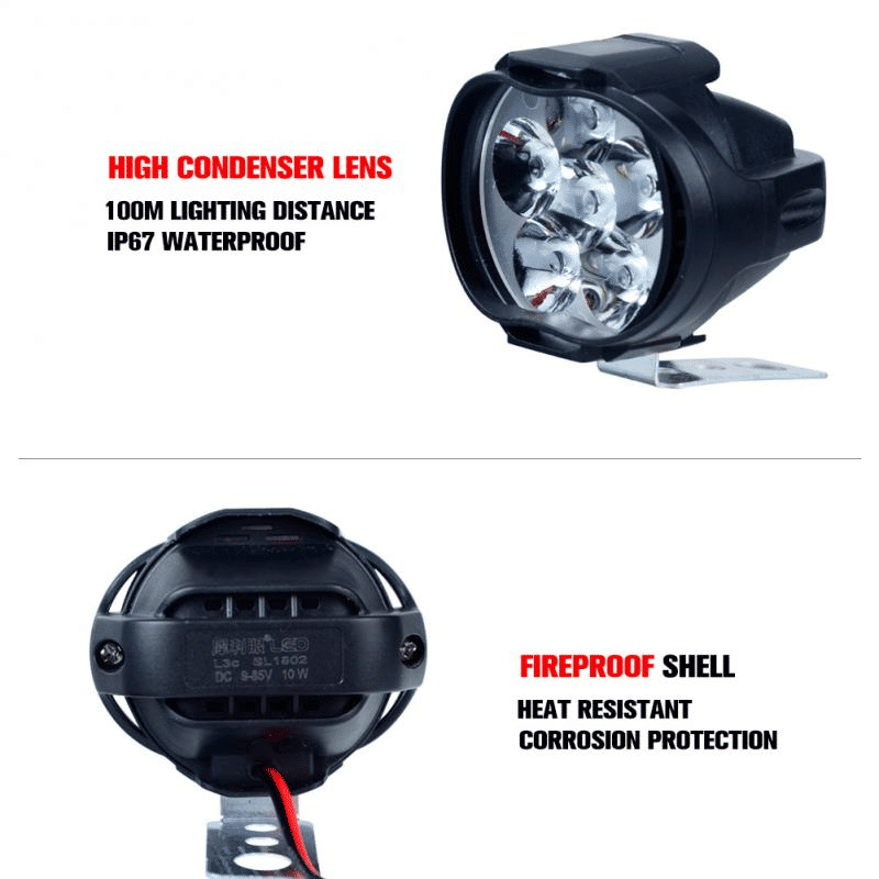 High-Power 6 LED Motorcycle Headlights Fog Spotlights Driving Lamps (2-Pack)