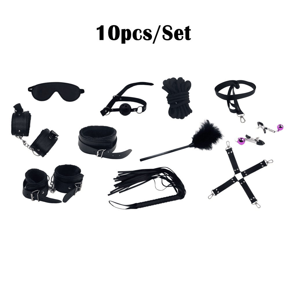 Premium 10-Piece PU Leather BDSM Bondage Restraint Set for Adult Couples