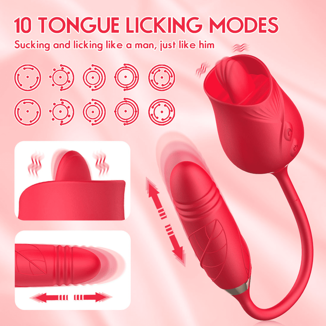 Ultimate Rose Toy Vibrator: Thrusting G-Spot, Clitoral Licking & Anal Stimulator