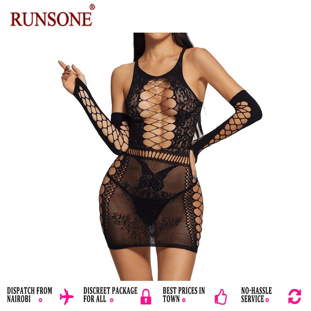 Women's Alluring Fishnet Bodystocking Lingerie - Stretch Open Front Bodysuit with Sleeves