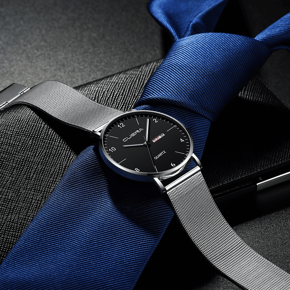 Generic Men's Waterproof Quartz Watch with Stainless Steel Strap