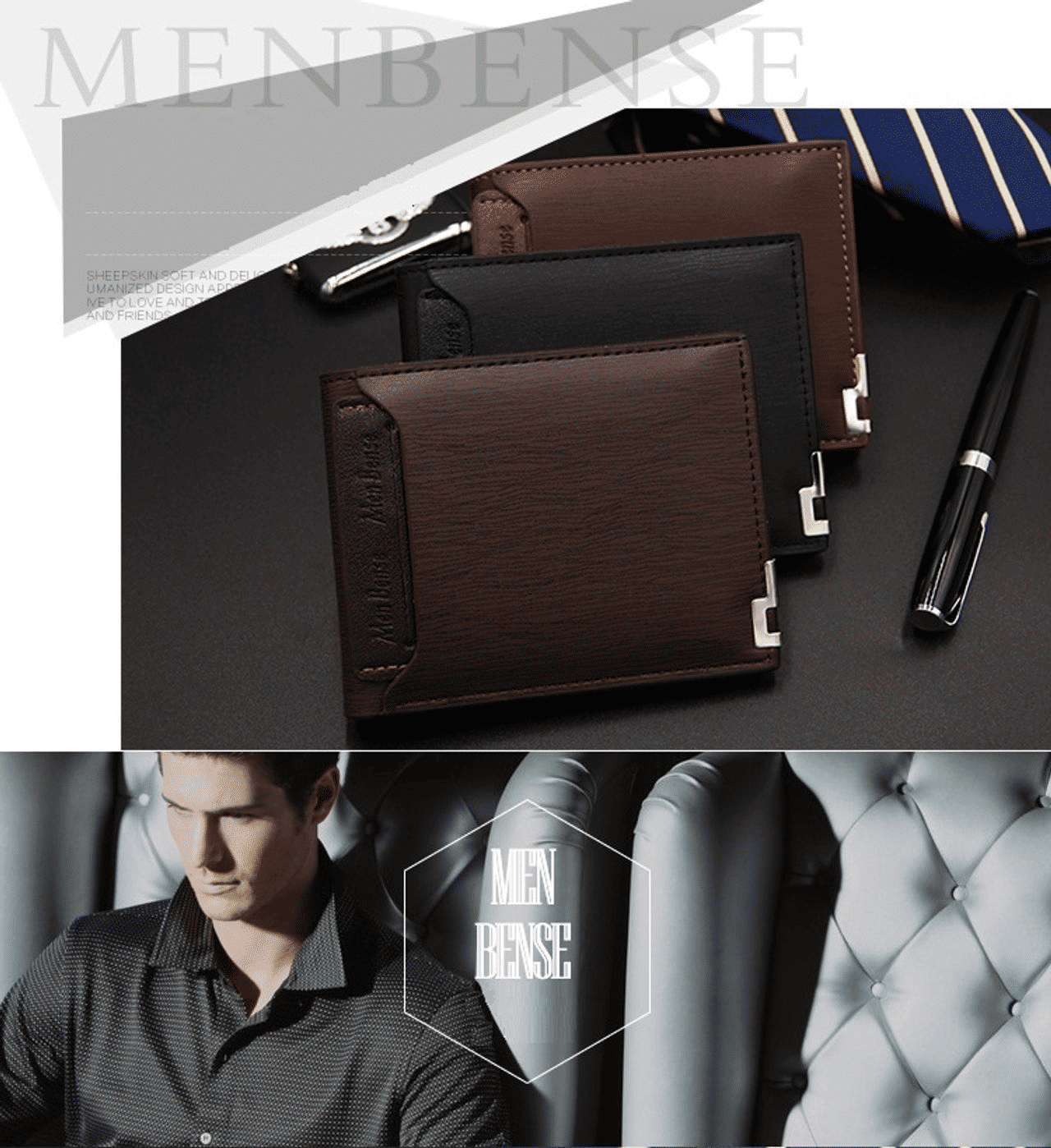 Men's Genuine Leather Slim Bifold Wallet with Money Clip and Card Holder