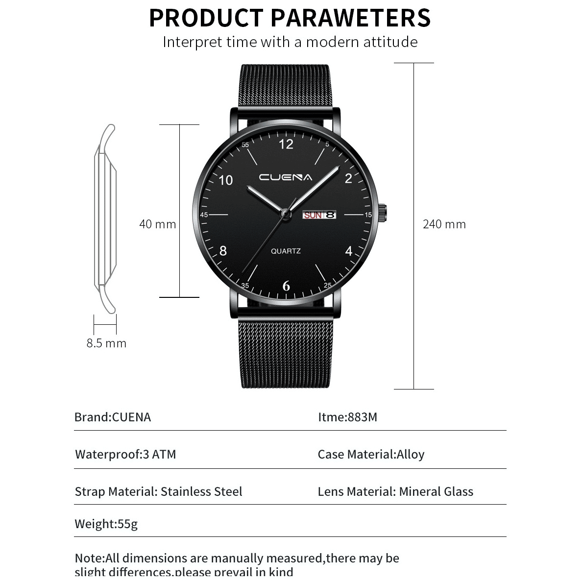 Generic Men's Waterproof Quartz Watch with Stainless Steel Strap