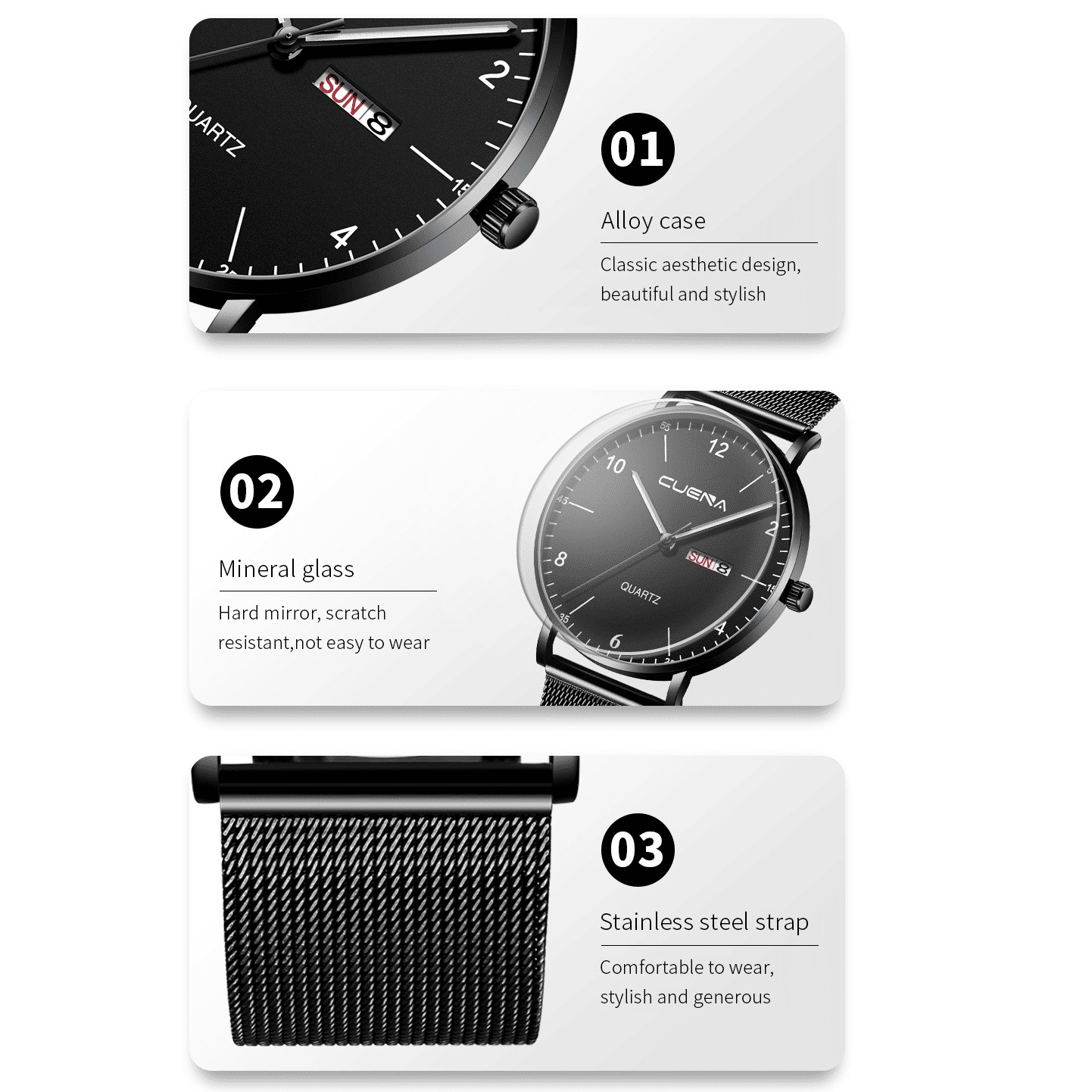 Generic Men's Waterproof Quartz Watch with Stainless Steel Strap