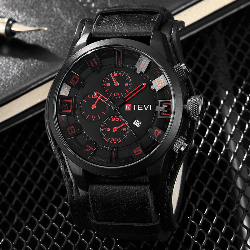Luxury Men's Waterproof Quartz Watch with Premium Leather Strap