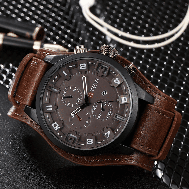 Luxury Men's Waterproof Quartz Watch with Premium Leather Strap