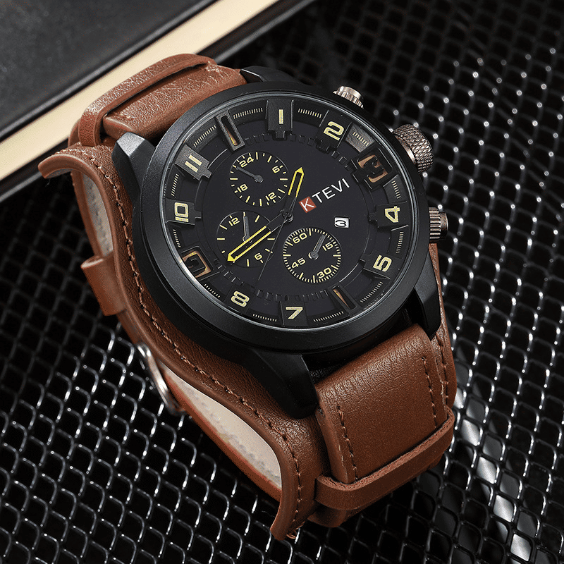 Luxury Men's Waterproof Quartz Watch with Premium Leather Strap