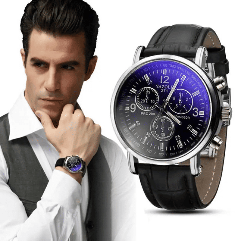Sophisticated Men's Quartz Watch: Stainless Steel, PU Leather Strap, Water-Resistant