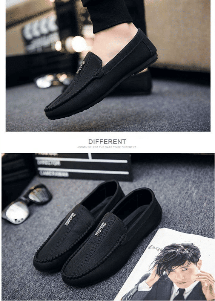 Men's Premium Black Loafers: Comfortable Slip-On Casual Flat Dress Shoes Size 40-46