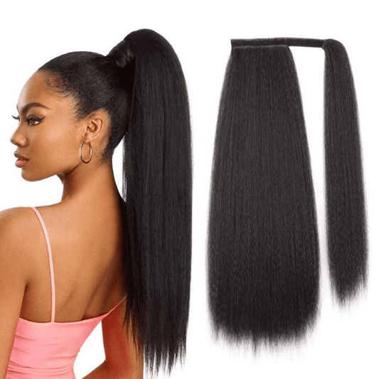 Premium 24-inch Yaki Ponytail Hair Extension for Black Women - Natural Black