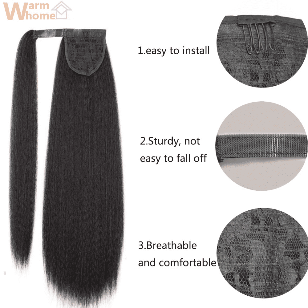 Premium 24-inch Yaki Ponytail Hair Extension for Black Women - Natural Black