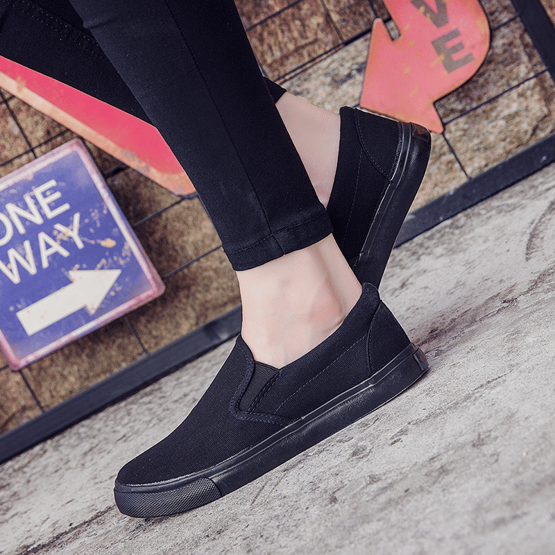Men's Classic Black Canvas Loafers - Comfortable Slip-On Casual Flat Shoes