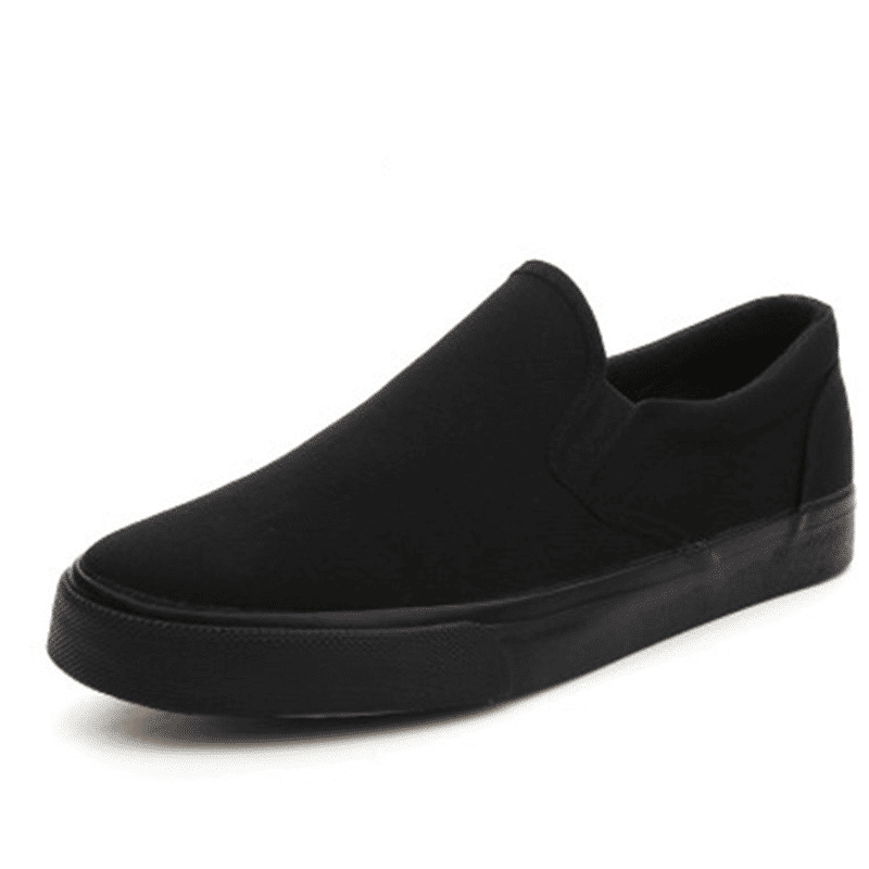 Men's Classic Black Canvas Loafers - Comfortable Slip-On Casual Flat Shoes