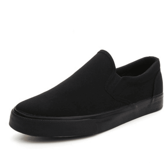 Men's Classic Black Canvas Loafers - Comfortable Slip-On Casual Flat Shoes