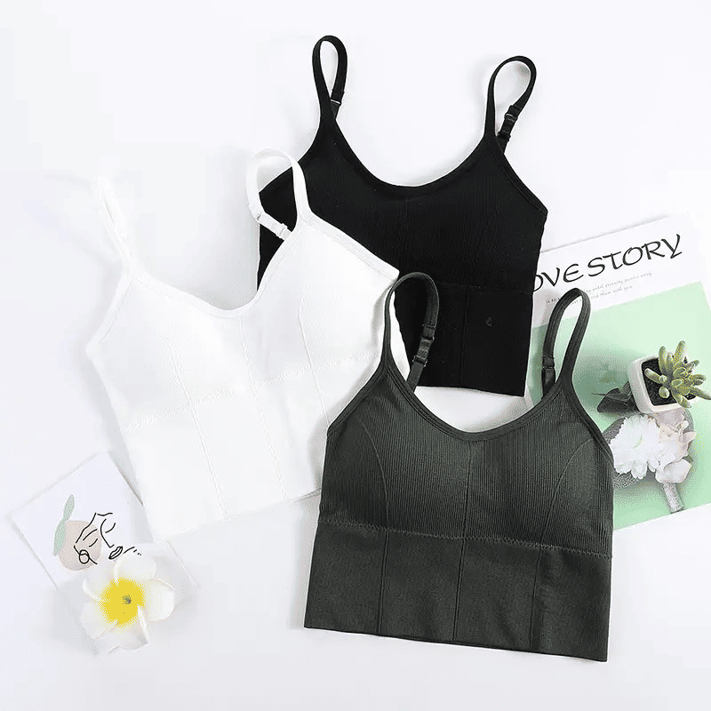 Seamless Wireless Padded Crop Top Bra - U-Back Sling Vest with Removable Pads