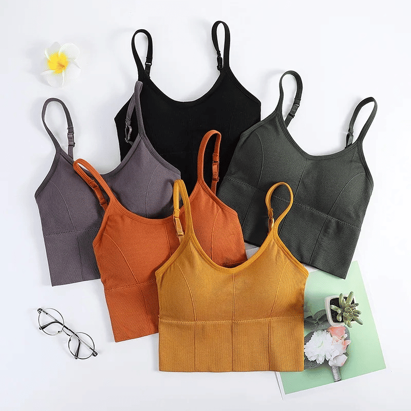 Seamless Wireless Padded Crop Top Bra - U-Back Sling Vest with Removable Pads