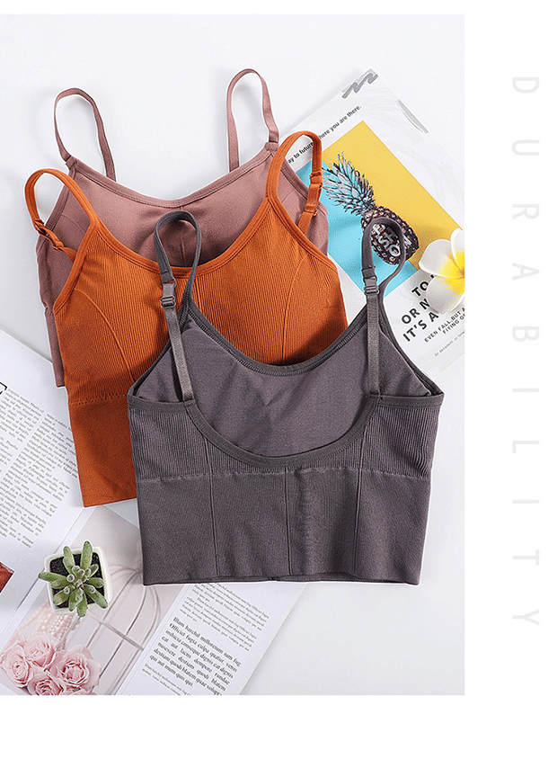 Seamless Wireless Padded Crop Top Bra - U-Back Sling Vest with Removable Pads