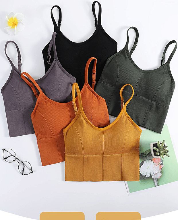 Seamless Wireless Padded Crop Top Bra - U-Back Sling Vest with Removable Pads