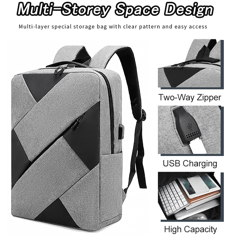 Men's Large Capacity Laptop Backpack Set with USB Charging Port