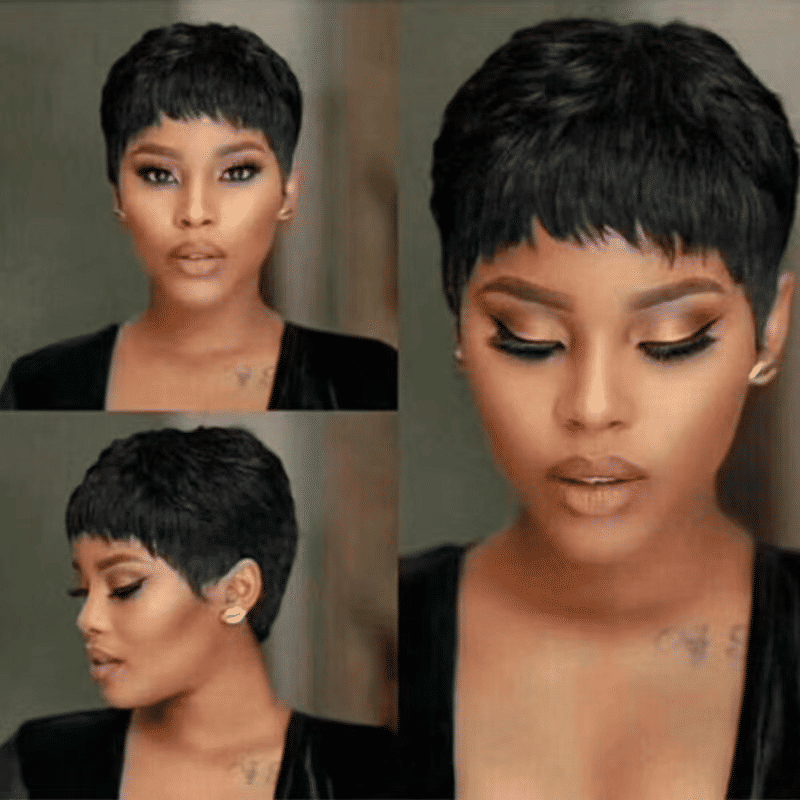 FBK Chic Black Short Pixie Cut Synthetic Wig for Women, Natural Look