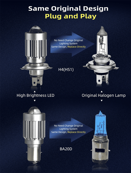 V10 Motorcycle LED Headlight Bulb: 12000Lm Dual-Color 24W Hi/Lo Beam