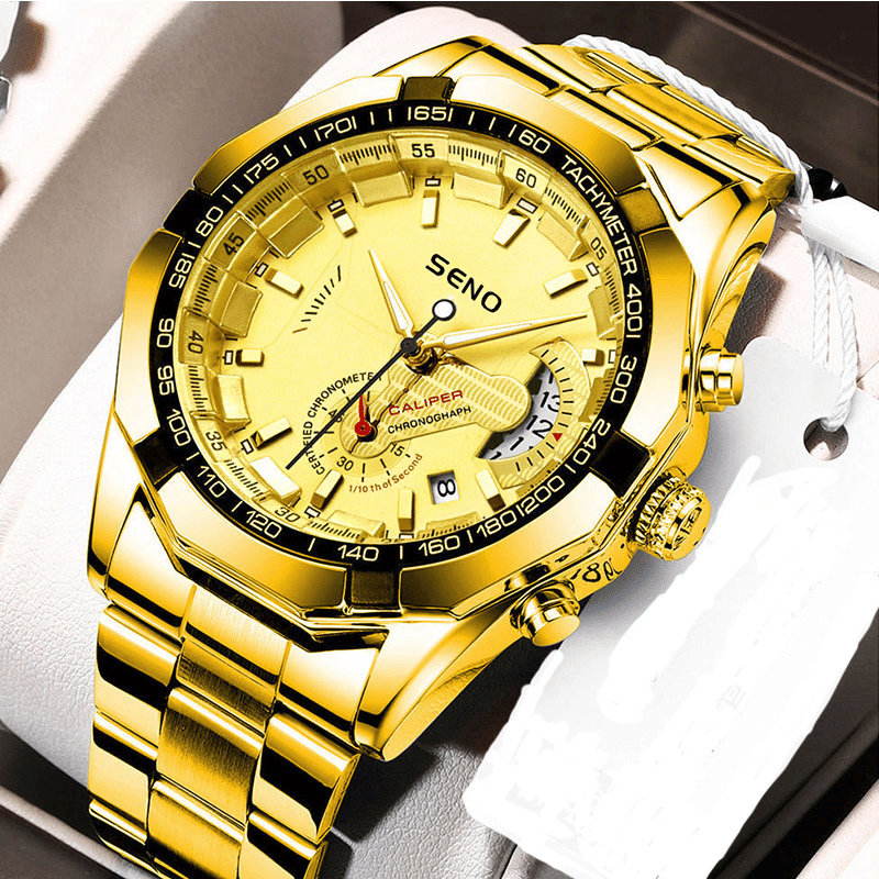 Men's Large Dial Waterproof Calendar Watch - Fashion Business Stainless Steel