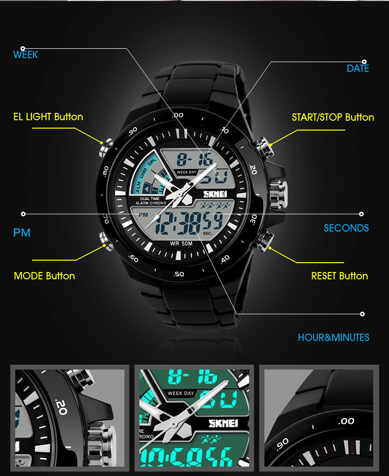 Skmei Men's Military Sport Quartz Watch Waterproof Silicone Strap