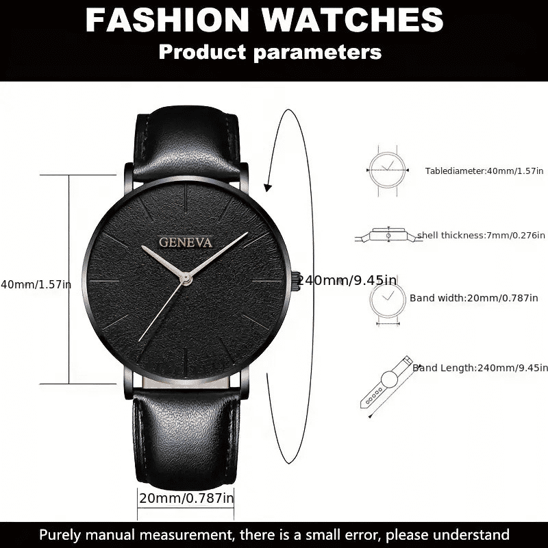 Men's 4-Piece Quartz Watch Set: Luxury Leather Bracelet, Business Casual Style