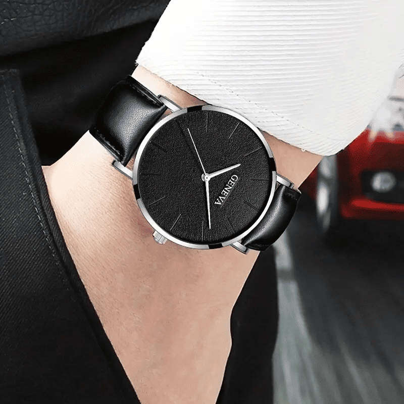 Men's 4-Piece Quartz Watch Set: Luxury Leather Bracelet, Business Casual Style