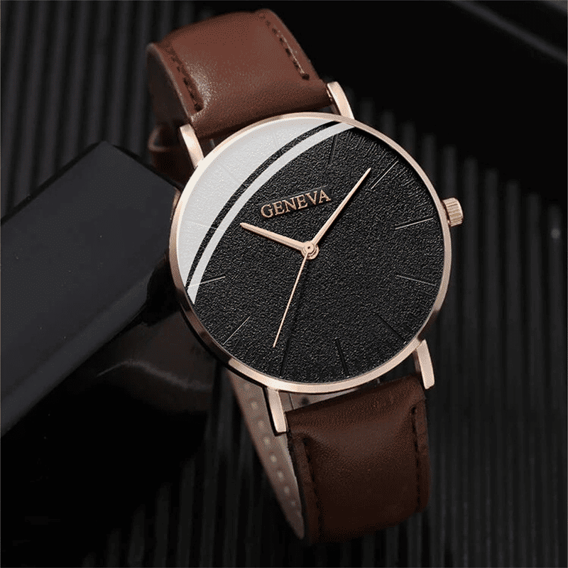 Men's 4-Piece Quartz Watch Set: Luxury Leather Bracelet, Business Casual Style