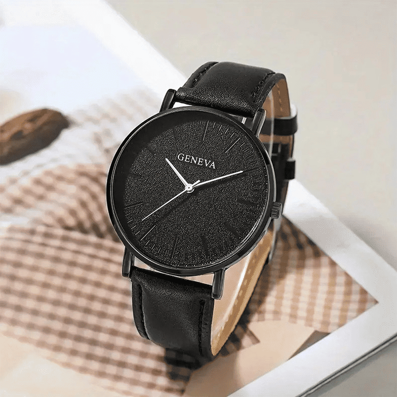 Men's 4-Piece Quartz Watch Set: Luxury Leather Bracelet, Business Casual Style