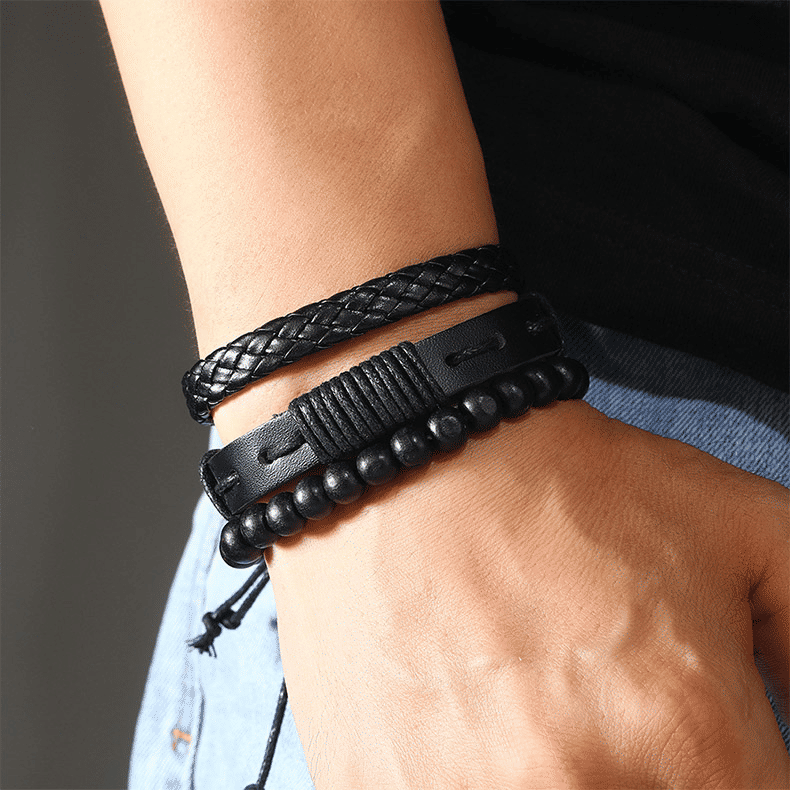 Men's 4-Piece Quartz Watch Set: Luxury Leather Bracelet, Business Casual Style