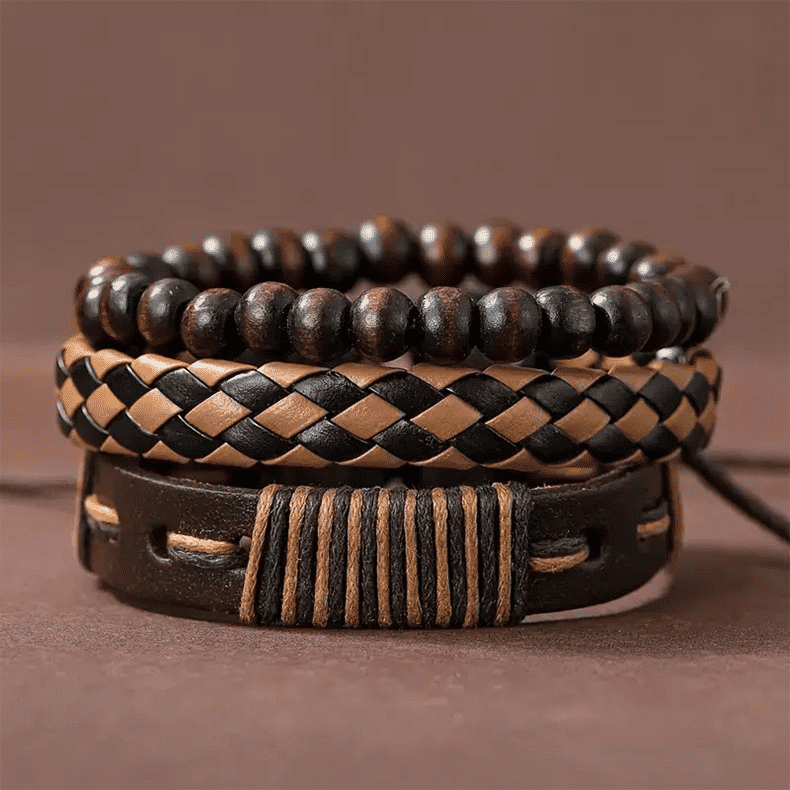 Men's 4-Piece Quartz Watch Set: Luxury Leather Bracelet, Business Casual Style