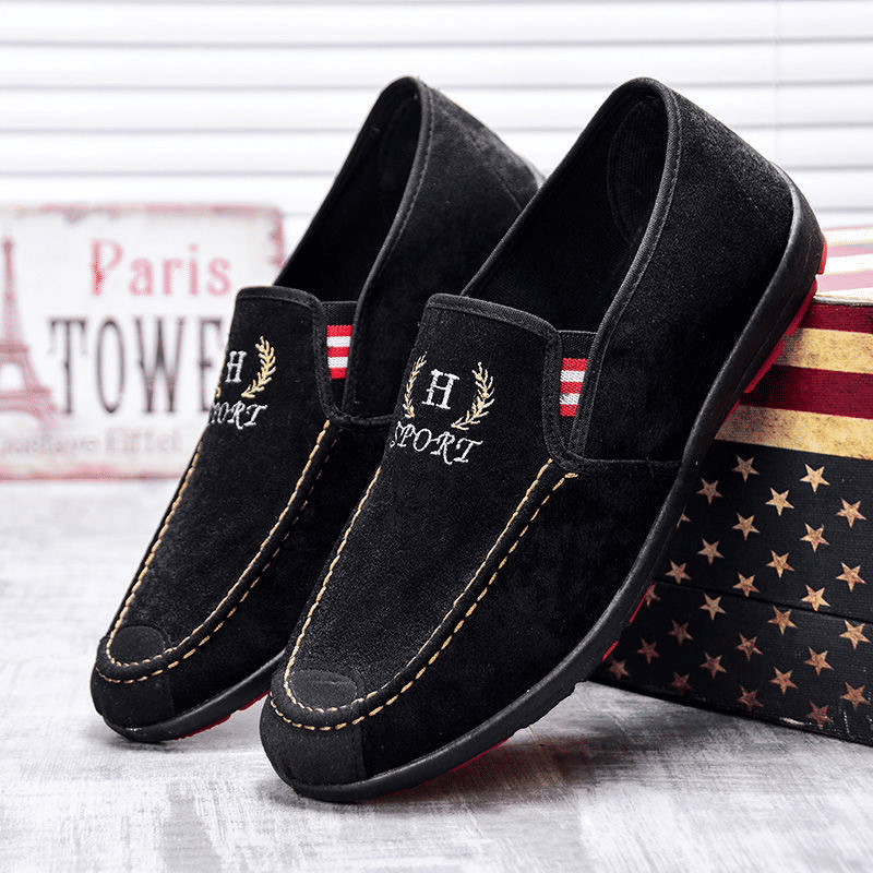 Comfortable Men's Slip-On Casual Loafers - Stylish Black-Red Nylon Design