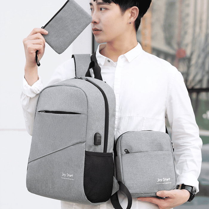 Durable 3-Piece Men's Anti-Theft USB Laptop Backpack Set: School, Travel, Leisure