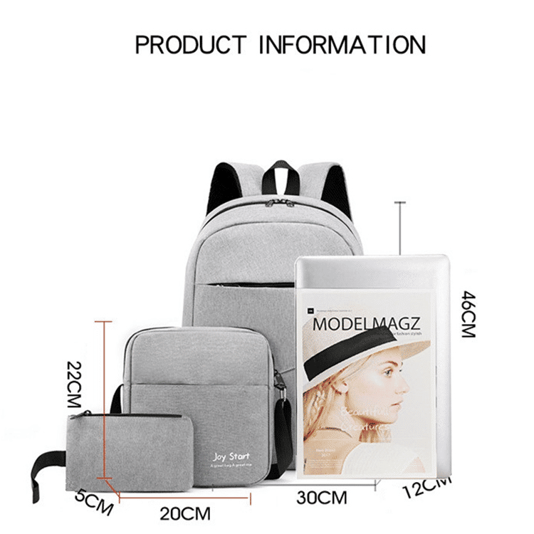 Durable 3-Piece Men's Anti-Theft USB Laptop Backpack Set: School, Travel, Leisure