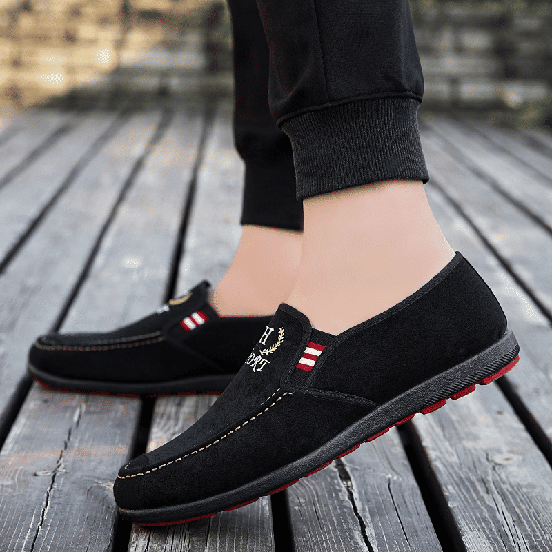 Comfortable Men's Slip-On Casual Loafers - Stylish Black-Red Nylon Design